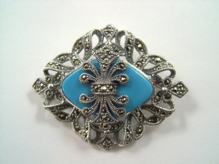 no.br.0003-0016 Markazit ve hakiki turkuaz taşlı,925 ay.gümüş broş.Fiyatı : KDV dahil 265.- TL